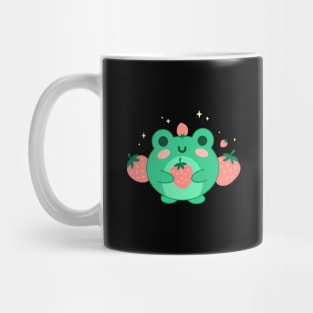 Happy Frog Wearing a Strawberry Hat, Reveling in a Love for Strawberries Mug